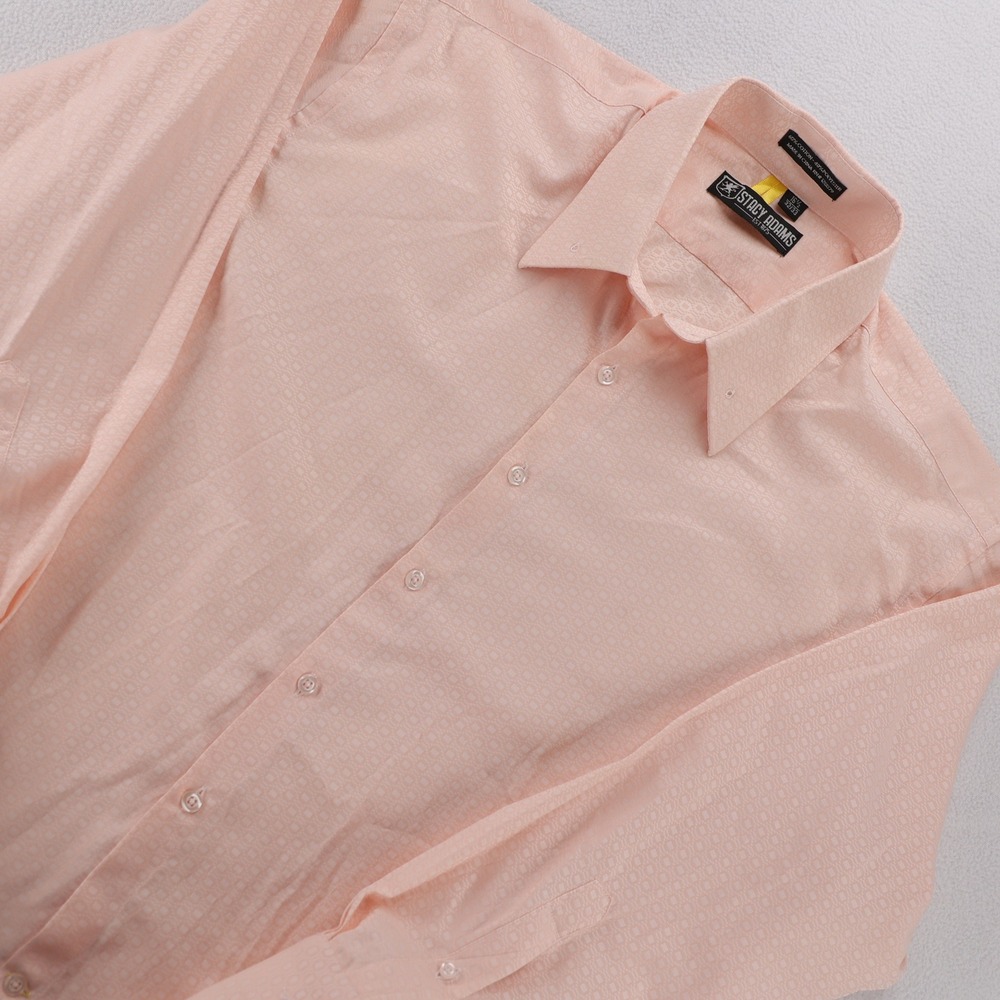 Stacy Adams Mens Peach Geometric Dress Shirt 16.5‎ 32/33 French Cuff Silk Knots